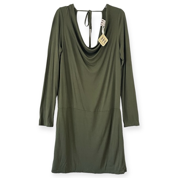 Haute Hippie Green Faux Wrap / Open Back Long Sleeve Stretch Dress - Picture 3 of 16